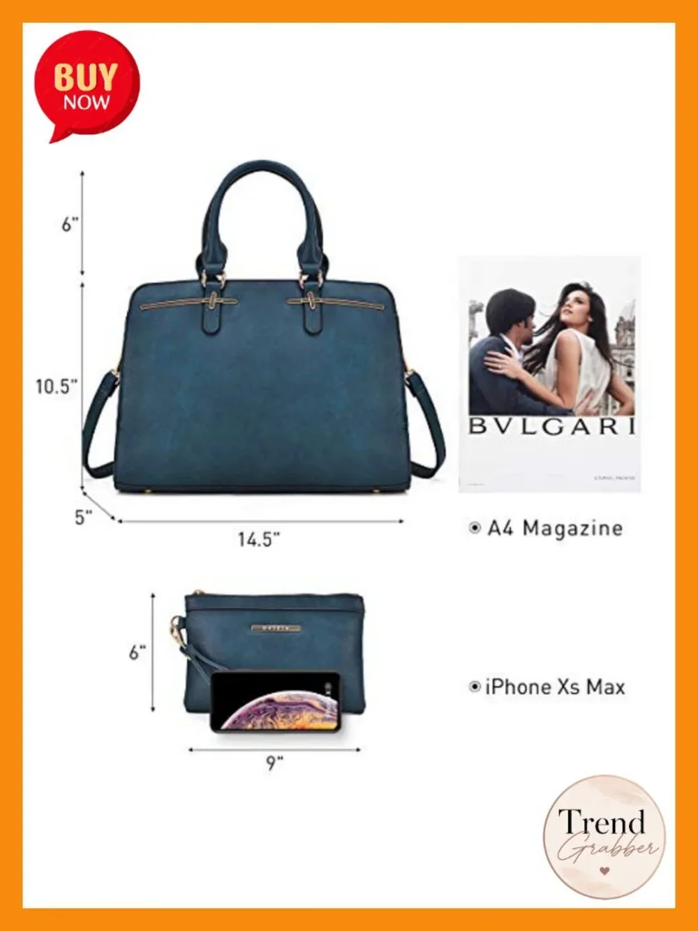 Vegan Leather Satchel Bag Set with Wallet - 3 Compartments - Shoulder Strap -